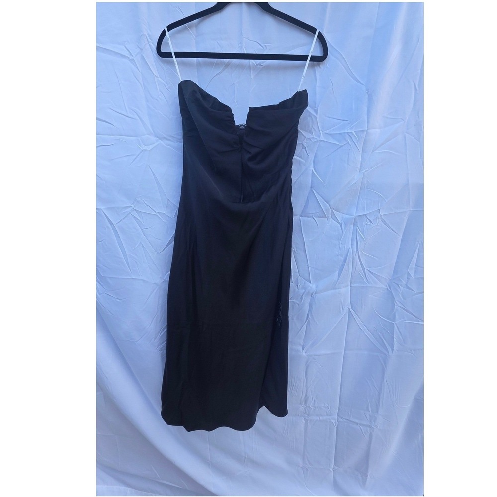 Lulus Black Strapless Midi Dress Rhinestone Bow Back Cocktail Formal Size Medium - Picture 2 of 7